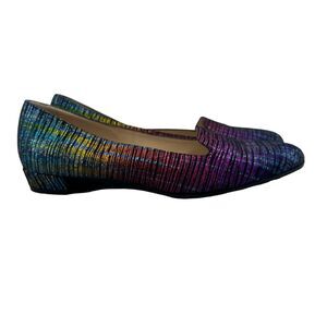 Ron White Slip On Flat Loafer Women 37.5 Rainbow Metallic Shimmer Close Toe Shoe